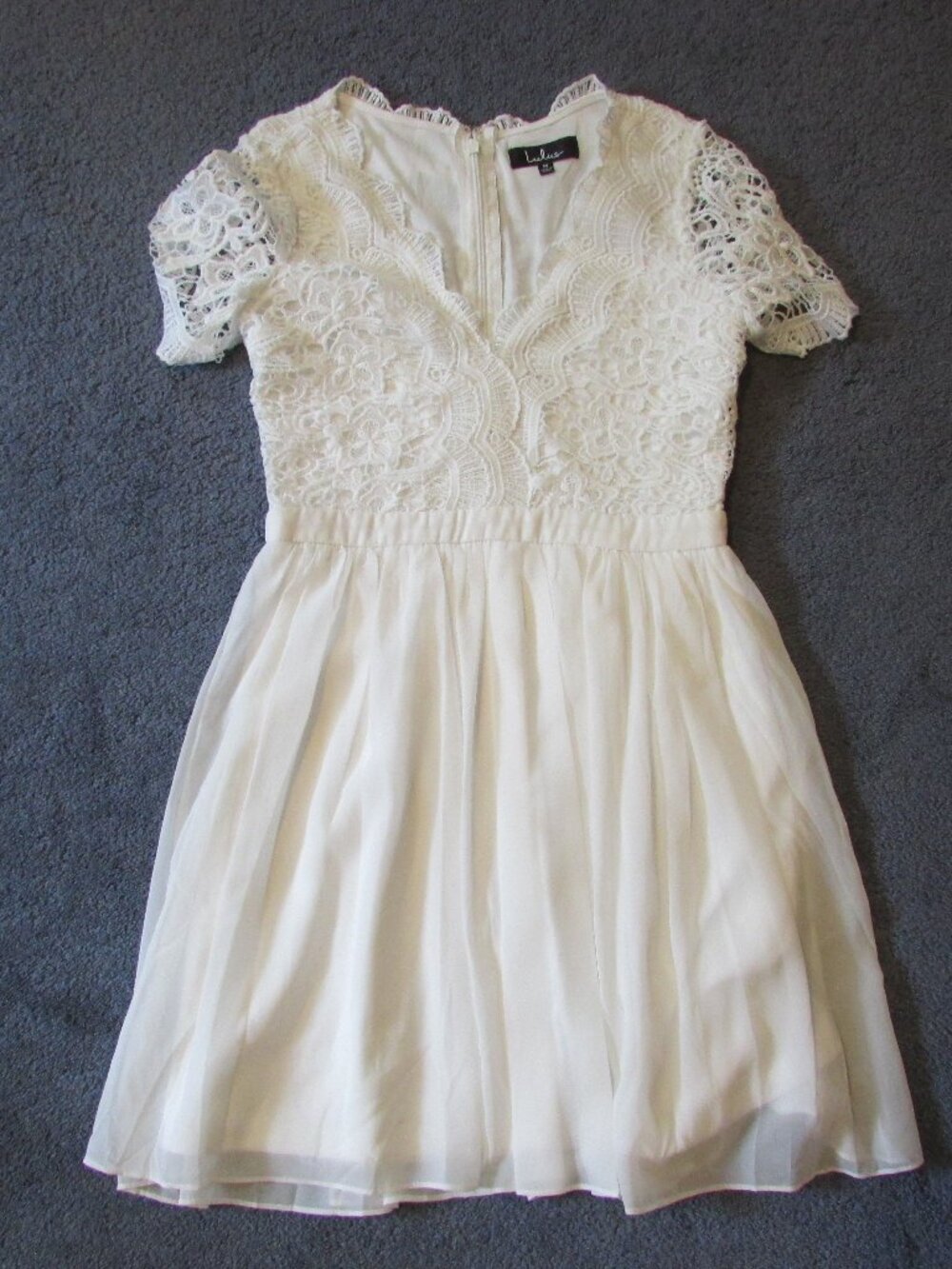 Lulus Angel in Disguise Womans Medium White Crochet Lace Chiffon Dress